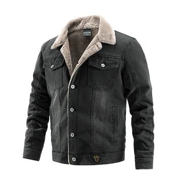 Качественная мужская зимняя куртка, джинсовая куртка, мужская хлопковая теплая куртка с бархатом, ветрозащитная мужская повседневная длинная куртка для мужчин