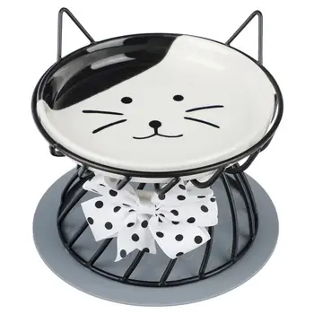 Керамическая миска для кошек, приподнятое круглое блюдо для кормления щенков, миска для кормления котенка с ковриком, приподнятая подставка, поилка для котенка собаки