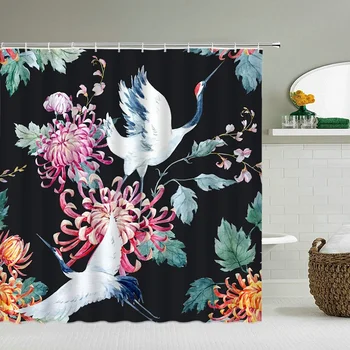 Китайский цветок птица занавески 3D ванная комната занавес водонепроницаемый полиэстер ткань печать украшения с крючками занавеска для ванны