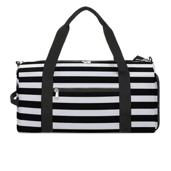 Классическая спортивная сумка в полоску в стиле ретро, черно-белые полосы, портативные спортивные сумки на Хэллоуин с обувью, дорожная сумка на заказ, сумка для фитнеса.
