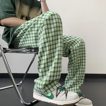 Классические клетчатые брюки унисекс Мужские свободные повседневные брюки в корейском стиле Прямые свободные Широкие брюки Плюс размер мужской верхней одежды 5XL