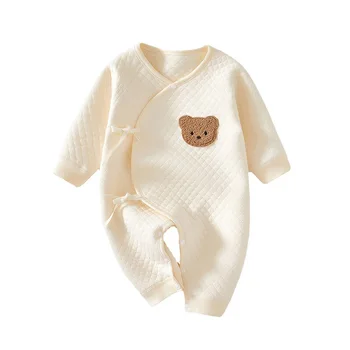 Комбинезон для новорожденных, хлопковый комбинезон с мультяшным мишкой, одежда для мальчиков и девочек, мягкий комбинезон с длинными рукавами, осенний комбинезон для малышей, Корейские костюмы