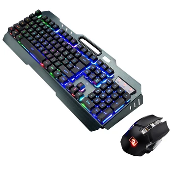 Комбинированная беспроводная клавиатура-мышь со спящим режимом, перезаряжаемая клавиатура-мышь с цветной подсветкой для портативных ПК