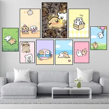 Корейская линия щенячьих Мальтийских плакатов, настенная живопись, украшение спальни, гостиной, Небольшого офиса