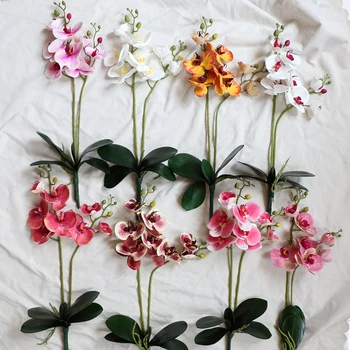 Королевские белые шелковые Искусственные Цветы орхидеи с листьями, Домашний Свадебный сад, Аксессуары для украшения улицы, Свадебный стол