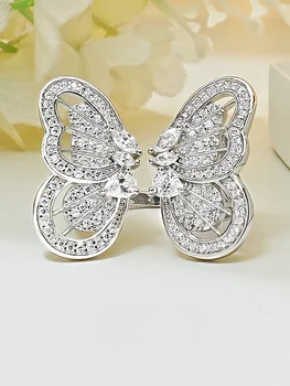 Легкое роскошное кольцо-бабочка из стерлингового серебра 925 пробы с высокоуглеродистыми бриллиантами, уникальный дизайн, универсальные свадебные украшения