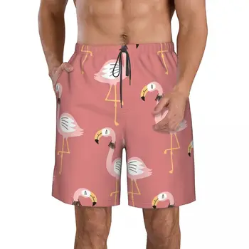 Летние мужские шорты с 3D-печатью Flamingos, пляжные шорты в гавайском стиле для отдыха, домашние шорты с завязками