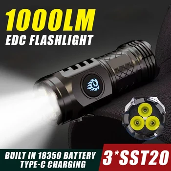 МИНИ-мощный светодиодный фонарик, перезаряжаемый через USB, фонарь сильного света со встроенной батареей 18350, портативный фонарь для кемпинга и рыбалки
