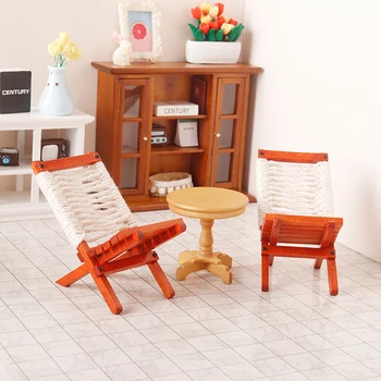 Миниатюрный кукольный домик 1:12 Шезлонг для отдыха, Пляжный стул, кресло с откидной спинкой, Мебель для мебели, аксессуары для кукольного дома