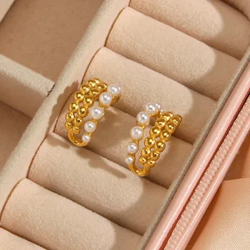Модные Корейские серьги-крючки с золотым жемчугом, серьги-кольца из пресноводного жемчуга в стиле барокко, женские украшения из нержавеющей стали без потускнения