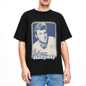 Мужская и женская винтажная рубашка с портретом Джонни Холлидея, Мерч, одежда из 100% хлопка, хипстерские футболки с круглым вырезом и коротким рукавом, рубашки с принтом