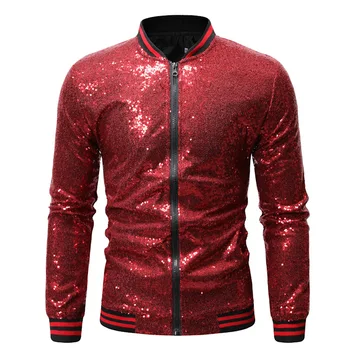 Мужская Куртка-бомбер с блестящими пайетками, новинка 2023 года, мужские куртки и пальто на молнии в полоску с золотым блеском, одежда для вечеринок и танцевальных шоу
