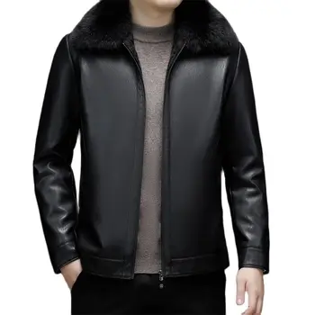 Мужская куртка из искусственной кожи с флисовой подкладкой, теплое повседневное мотоциклетное пальто из искусственной кожи, винтажная модная ветрозащитная уличная мужская одежда