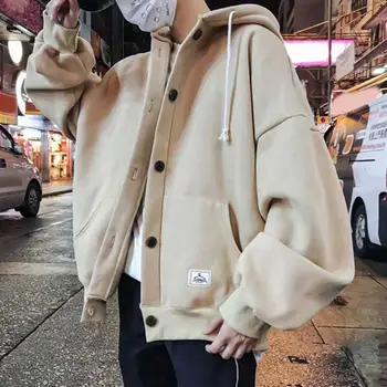 Мужская осенне-зимняя куртка с капюшоном и карманами, однотонный кардиган, утолщенная плюшевая теплая уличная куртка для мужчин