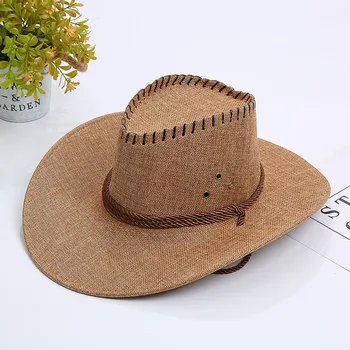Мужская шляпа Летний солнцезащитный крем с козырьком с большими полями ковбойская шляпа из хлопка и пеньки для путешествий, повседневная шляпа для рыбалки, походная шляпа на открытом воздухе