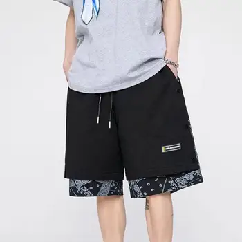 Мужские баскетбольные шорты в стиле хип-хоп с бутонами и принтом Пейсли, поддельные повседневные шорты с широкими штанинами на шнурке, уличная одежда