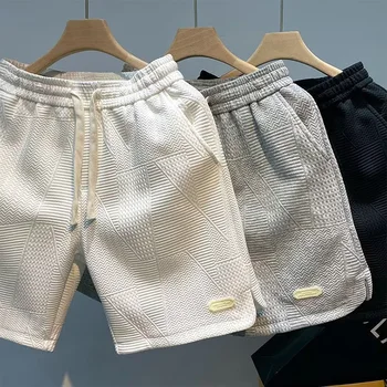 Мужские плавательные шорты из смесового хлопка, увеличивающие талию, однотонные шорты с несколькими карманами, Модные повседневные короткие брюки для серфинга на пляже