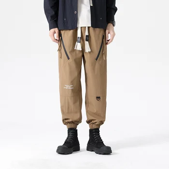 Мужские спортивные штаны для бега трусцой с несколькими карманами, тактический комбинезон со скошенной застежкой-молнией, 2023 Летний стиль, свободные повседневные брюки на завязках