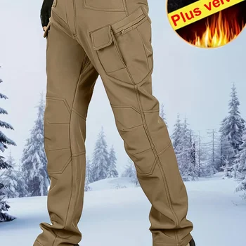 Мужские флисовые теплые тактические брюки с несколькими карманами, свободные повседневные ветрозащитные водонепроницаемые уличные военные брюки