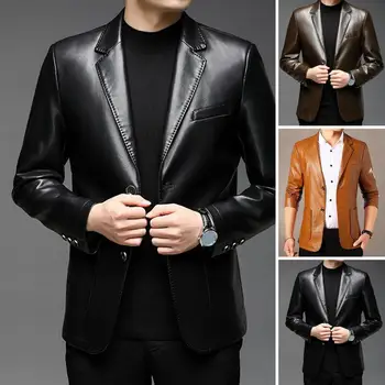 Мужской кожаный пиджак высокого качества, новое поступление, кожаная куртка с воротником для костюма, повседневное пальто среднего возраста
