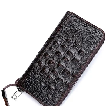 Мужской кошелек-клатч из натуральной кожи, удобная сумка для денег, карман для мобильного телефона в крокодиловом стиле, держатель для удостоверения личности, длинный кошелек на молнии
