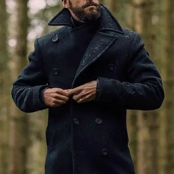 Мужской осенне-зимний тренч, Двубортное мужское пальто, пуговицы с лацканами, толстый кардиган средней длины, мужская куртка, пальто, Мужская верхняя одежда