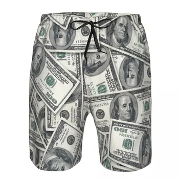 Мужской пляжный короткий быстросохнущий купальный костюм с рисунком доллара США, купальные шорты с денежным рисунком