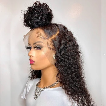 Мягкий бесклеевой 26 “ длинный 180-плотный кудрявый парик из натуральных черных волос на кружеве Для женщин с предварительно выщипанными волосами для ежедневного косплея