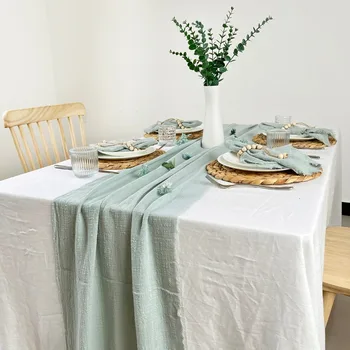 Настольная дорожка из хлопчатобумажной ткани в стиле ретро, обеденные салфетки с заусеничной текстурой, персонализированное украшение обеденного стола в винтажной свадебной кухне