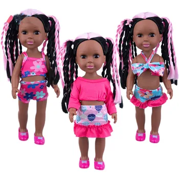 Новая 14-дюймовая кукла-Реборн, Силиконовая Розовая коса Tide Baby, Прямые волосы 35 см, черная кожа, американская девушка, одевающаяся Кукла-игрушка