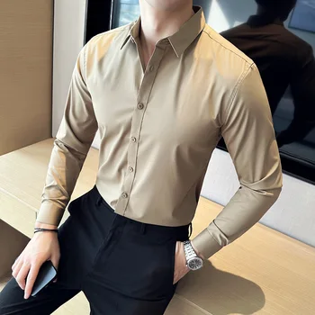Новая мужская модная деловая рубашка английского джентльменского стиля в корейском стиле классического однотонного повседневного делового стиля