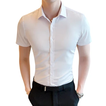 Новая повседневная рубашка, мужская трендовая Тонкая рубашка с короткими рукавами, Повседневная деловая удобная рубашка, топы