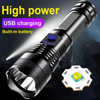 Новейший перезаряжаемый фонарик, 3 режима USB, мощный фонарик, Тактический светодиодный фонарик высокой мощности, встроенный аккумулятор, ручная лампа, фонарь