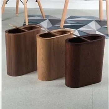 Новое скандинавское деревянное мусорное ведро большой емкости с крышкой, кухонное мусорное ведро, корзина для бумаг из массива дерева, креативные кухонные принадлежности для хранения