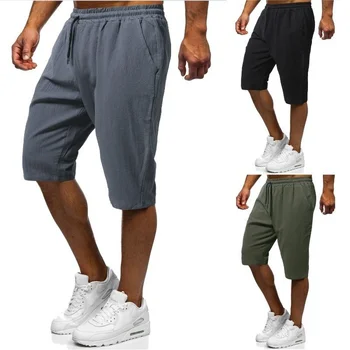 Новые летние пляжные брюки 2023 года, мужские хлопковые спортивные брюки средней длины из конопли, быстросохнущие шорты для фитнеса с завязками