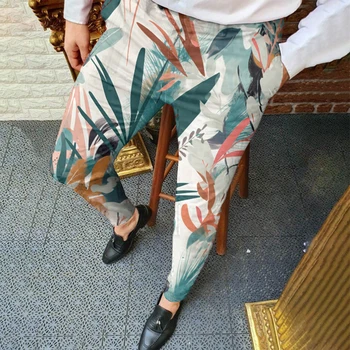 Новые мужские прямые брюки-карандаш с принтом в стиле ретро, узкие вечерние брюки, повседневные рабочие деловые длинные брюки со средней талией
