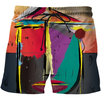 Новые художественные граффити с 3D-принтом, летние мужские шорты, быстросохнущие плавательные шорты, повседневные пляжные брюки большого размера, Трендовая мужская одежда