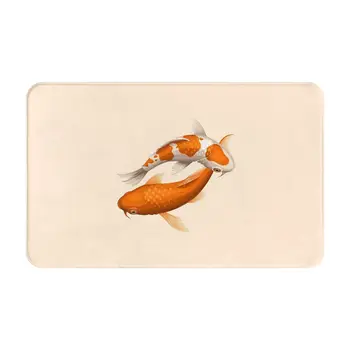 Оранжевые и белые рыбки кои (на светло-бежевом фоне) Коврик для ванной