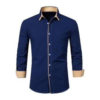Осенне-весенняя мужская рубашка, Официальная деловая тонкая однобортная рубашка с длинным рукавом, Дышащая Мужская офисная рубашка средней длины, топ