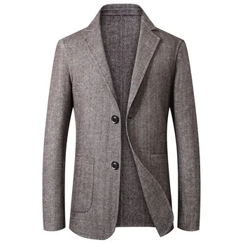 Осень-зима 2023, новое Мужское приталенное шерстяное пальто, Мужское Короткое пальто из смесового кашемира, мужская повседневная толстая теплая куртка, верхняя одежда