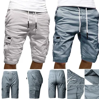 Пляжные мужские шорты с несколькими карманами, повседневные мужские брюки-карго в стиле милитари для фитнеса, короткие рабочие Свободные брюки-карго