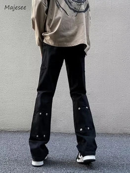 Повседневные брюки Мужская мода Хай Стрит Молодежная Весна Осень Однотонные мужские брюки в японском стиле с заклепками Harajuku Chic