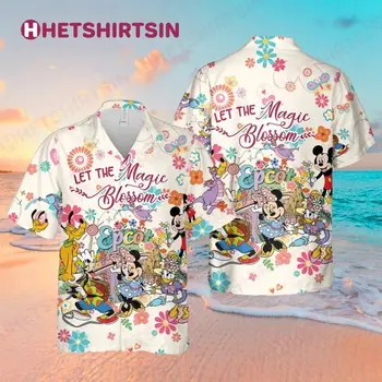 Позвольте Волшебству Расцвести Disney Epcot Гавайская рубашка с Микки Маусом Disney Гавайская рубашка Винтажная Рубашка На пуговицах Модная Рубашка