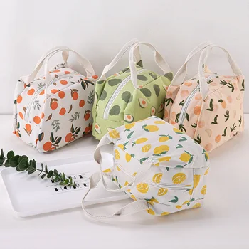 Портативная симпатичная изолированная сумка для ланча с фруктовым принтом для женщин, термосумка для прохладных свежих продуктов для ланча