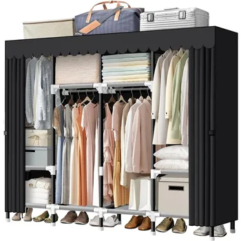 Портативный шкаф LOKEME, 67-дюймовый Шкаф-купе для развешивания одежды с 4 Подвесными стержнями, сталь 25 мм (черный / серый) опционально