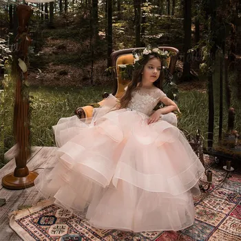 Пышное платье принцессы из тюля, детское праздничное платье из тюля для девочек, роскошное платье для вечеринки в честь дня рождения для девочек, праздничное платье трапециевидной формы