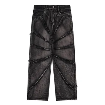 Рваные джинсовые брюки в стиле панк-хип-хоп, мужские брюки Hi Street Harakuju, свободные джинсовые брюки, прямые после стирки