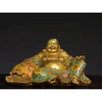 Редкая Древняя тибетская Перегородчатая Статуя Будды цвета золотой и серебряной эмали из Бронзы