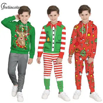 Рождественская толстовка с капюшоном для детей, толстовки, спортивный костюм с длинным рукавом, Рождественский пуловер с изображением мультяшного оленя, уличная одежда, детская одежда