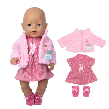 Розовое платье + пальто + носки Кукольная одежда подходит для куклы размером 17 дюймов 43 см, одежда для новорожденной куклы
